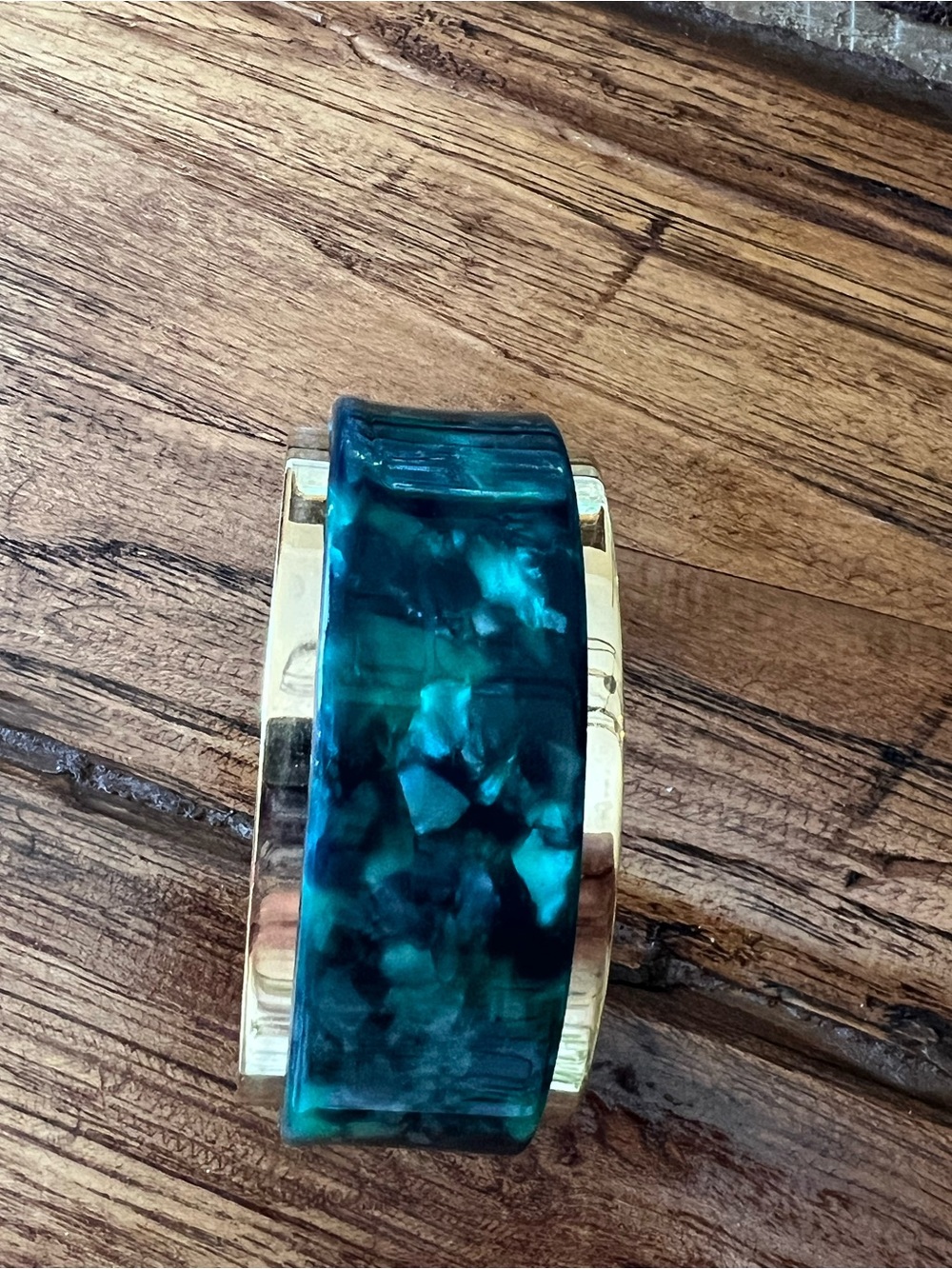 Vintage Teal Marbled Resin and Gold-Tone Cuff Bracelet